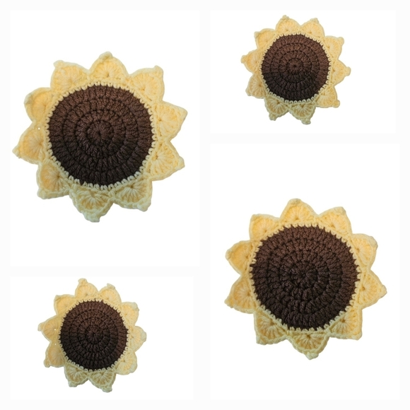 Hand Crafted Crochet Coaster Set Sunflower Cup Mat - Picture 5 of 17